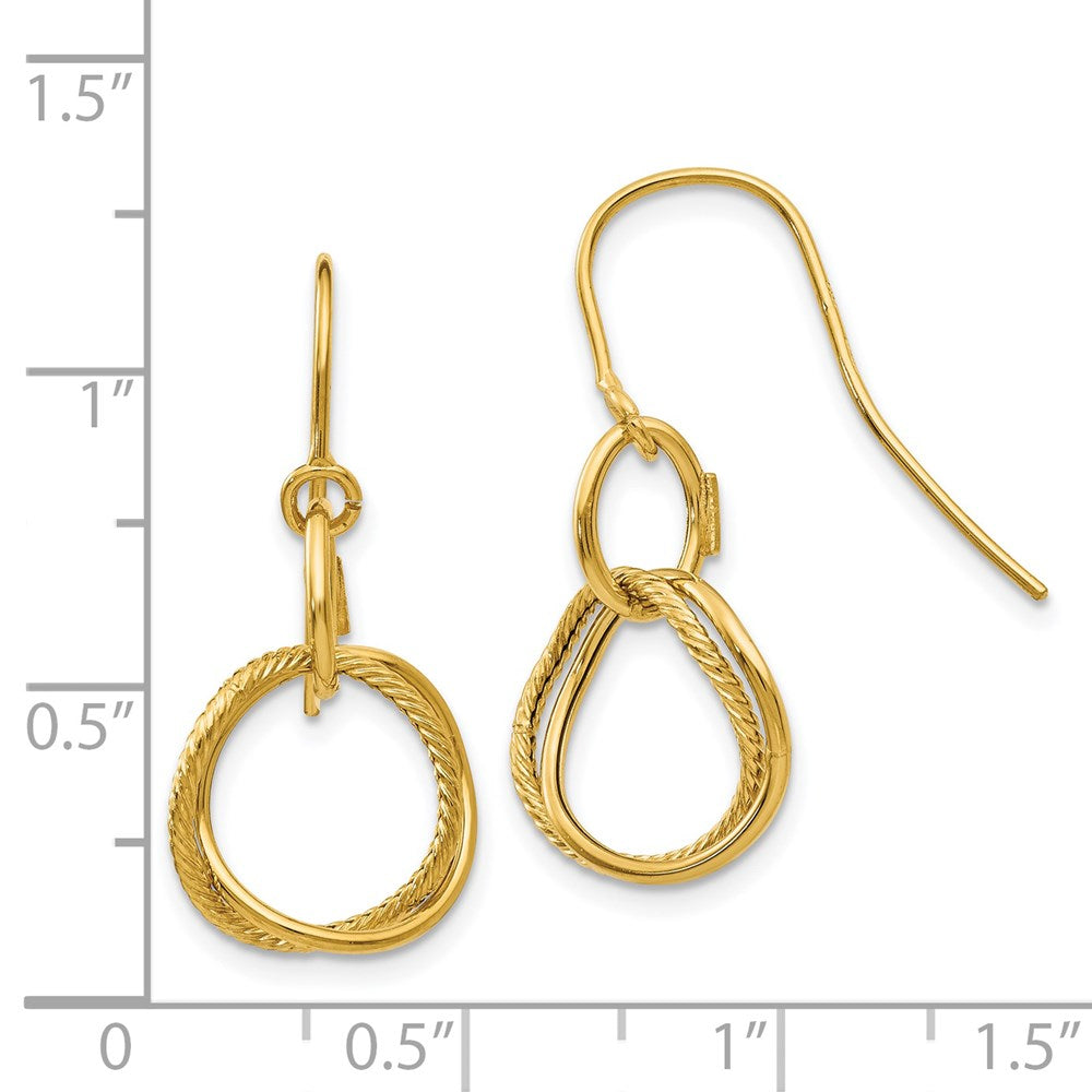 14k Yellow Gold 12 mm Small Twisted Circle Shepherd Hook Earrings (0.92 grams)