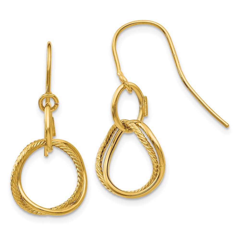 14k Yellow Gold 12 mm Small Twisted Circle Shepherd Hook Earrings (0.92 grams)