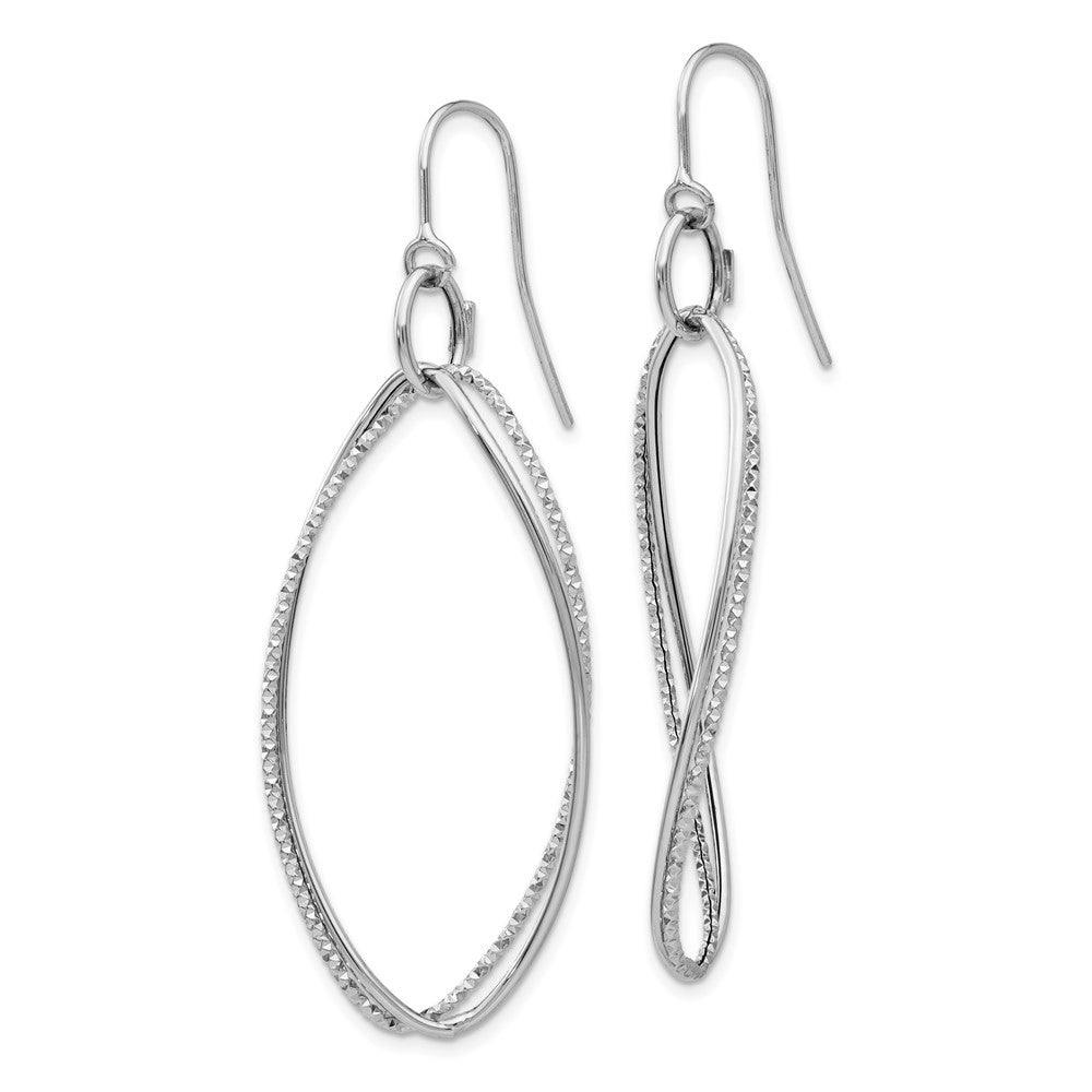 14k White Gold 20 mm  Textured Twisted Dangle Shepherd Hook Earrings (1.6 grams)