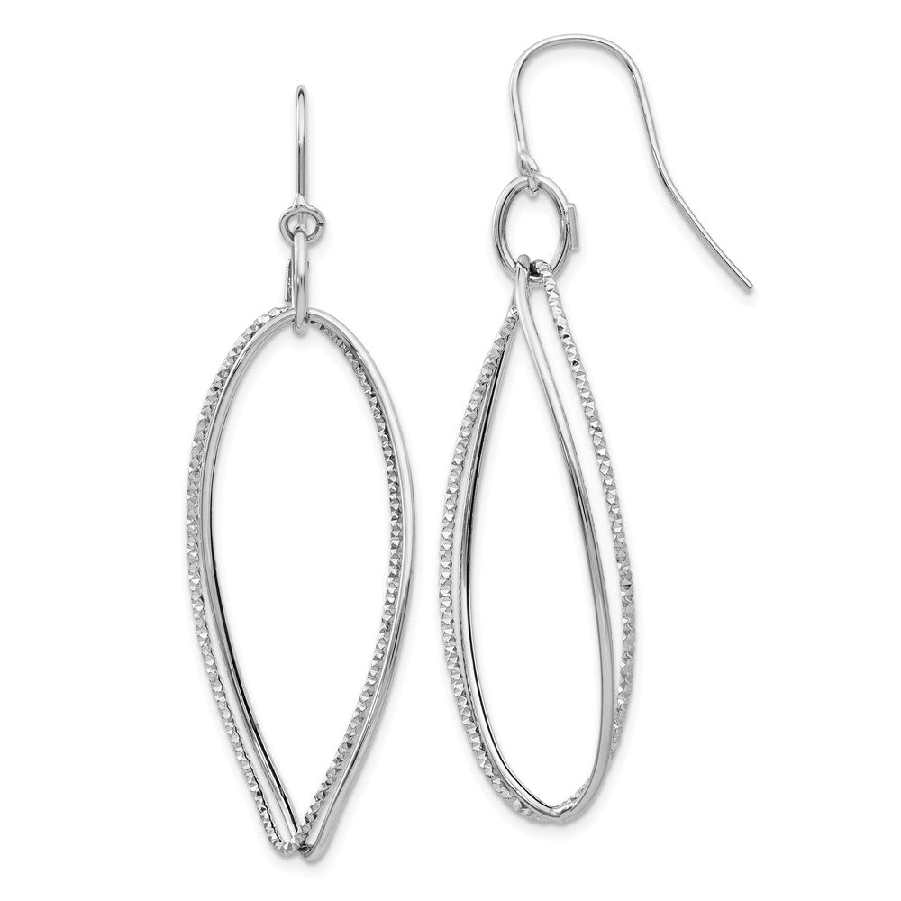 14k White Gold 20 mm  Textured Twisted Dangle Shepherd Hook Earrings (1.6 grams)