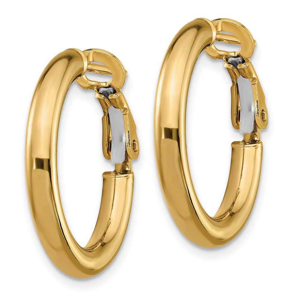 14k Yellow Gold 22 mm Polished Round Omega Back Hoop Earrings