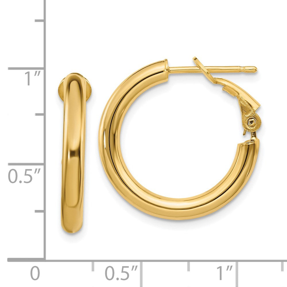 14k Yellow Gold 22 mm Polished Round Omega Back Hoop Earrings