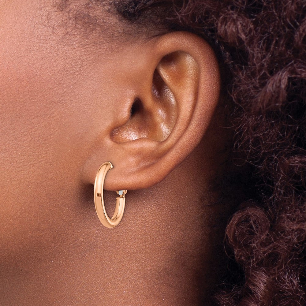 14k Rose Gold 22 mm Polished Round Omega Back Hoop Earrings