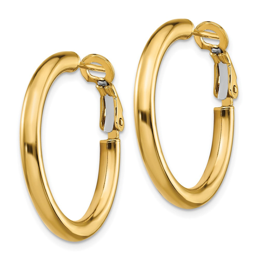 14k Yellow Gold 27 mm Polished Round Omega Back Hoop Earrings