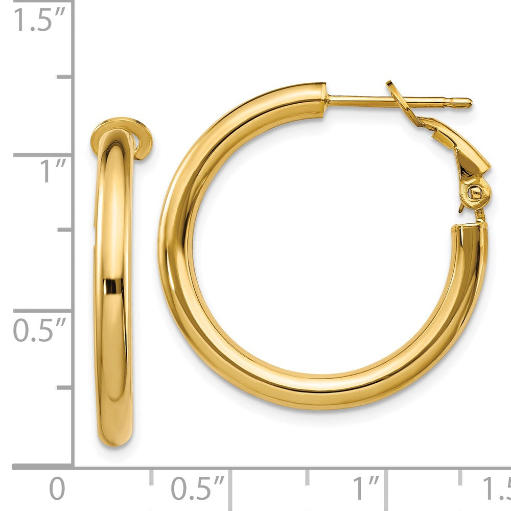 14k Yellow Gold 27 mm Polished Round Omega Back Hoop Earrings