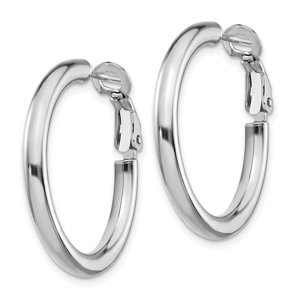 14k White Gold 27 mm Polished Round Omega Back Hoop Earrings (2.61 grams)