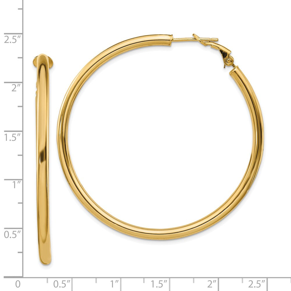14k Yellow Gold 52 mm Polished Round Omega Back Hoop Earrings (5.49 grams)