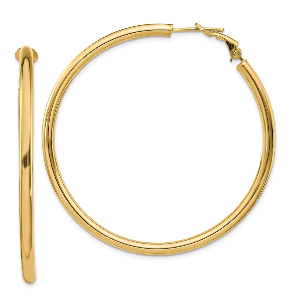 14k Yellow Gold 52 mm Polished Round Omega Back Hoop Earrings (5.49 grams)