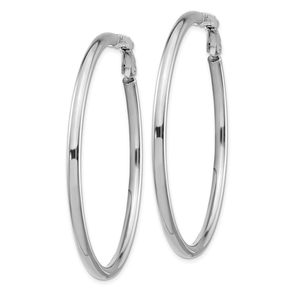 14k White Gold 52 mm Polished Round Omega Back Hoop Earrings (5.54 grams)