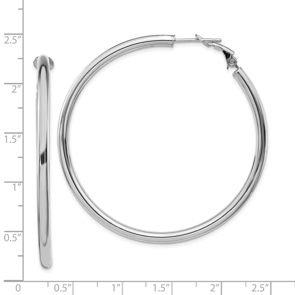 14k White Gold 52 mm Polished Round Omega Back Hoop Earrings (5.54 grams)