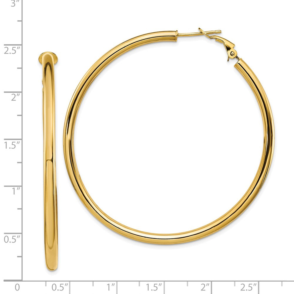 14k Yellow Gold 57 mm Polished Round Omega Back Hoop Earrings (5.65 grams)
