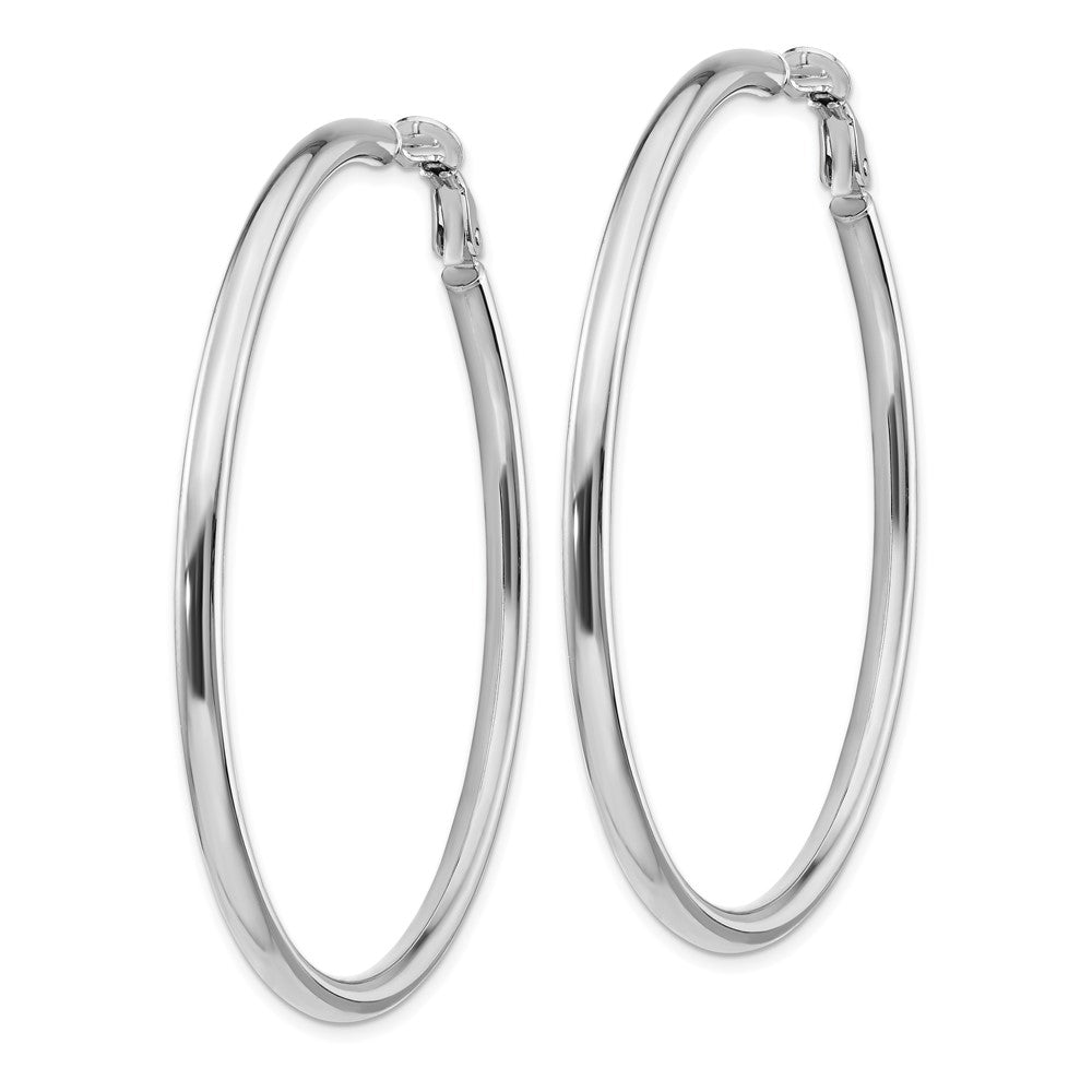 14k White Gold 57 mm Polished Round Omega Back Hoop Earrings (5.48 grams)