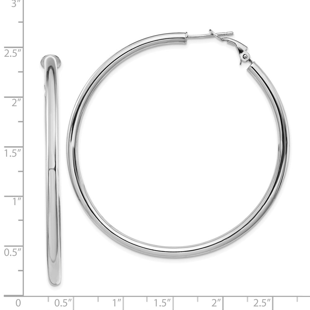 14k White Gold 57 mm Polished Round Omega Back Hoop Earrings (5.48 grams)