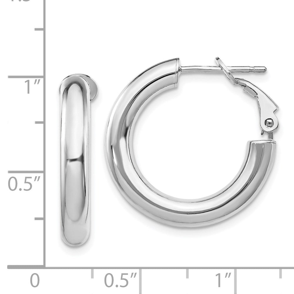 14k White Gold 23.15 mm Polished Round Omega Back Hoop Earrings (3.32 grams)