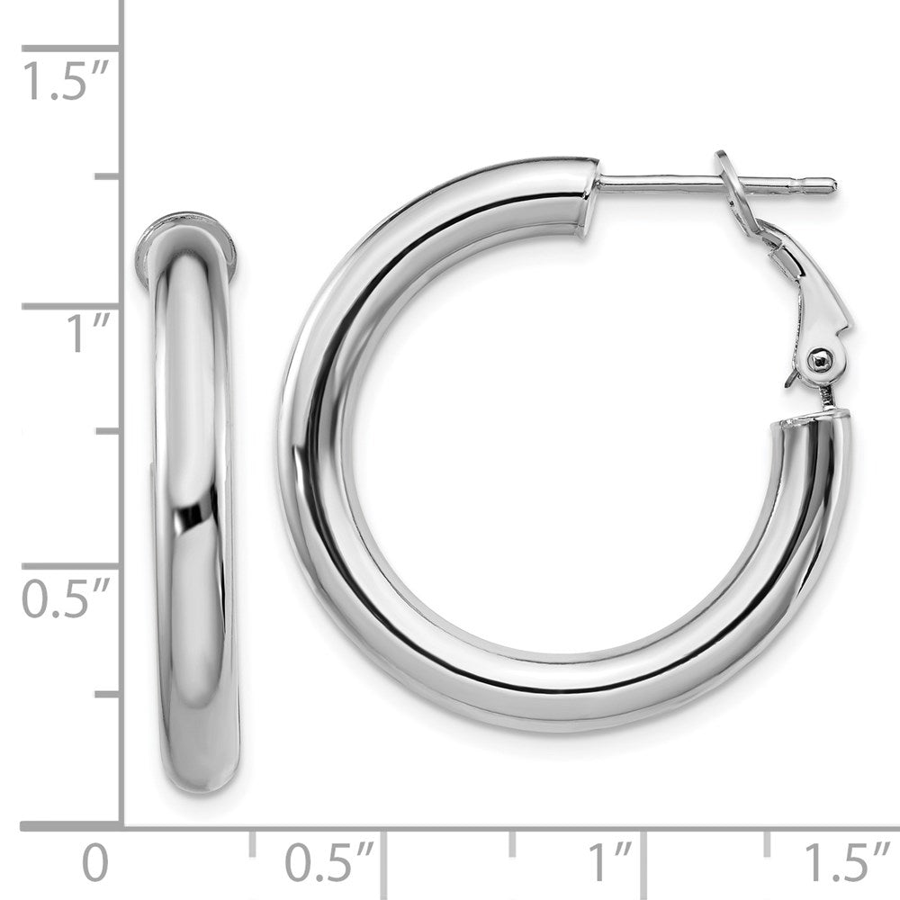 14k White Gold 28.65 mm Polished Round Omega Back Hoop Earrings (3.72 grams)