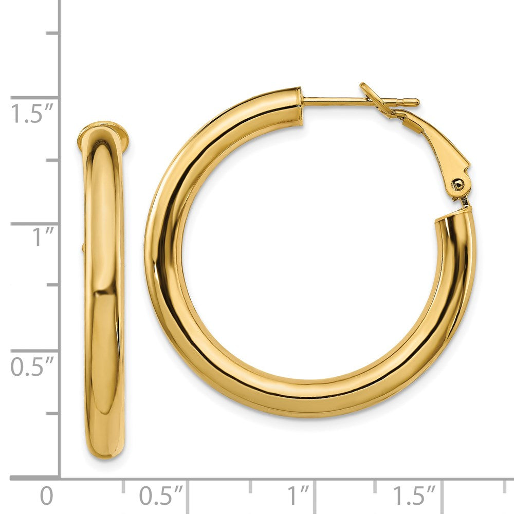 14k Yellow Gold 34 mm Polished Round Omega Back Hoop Earrings
