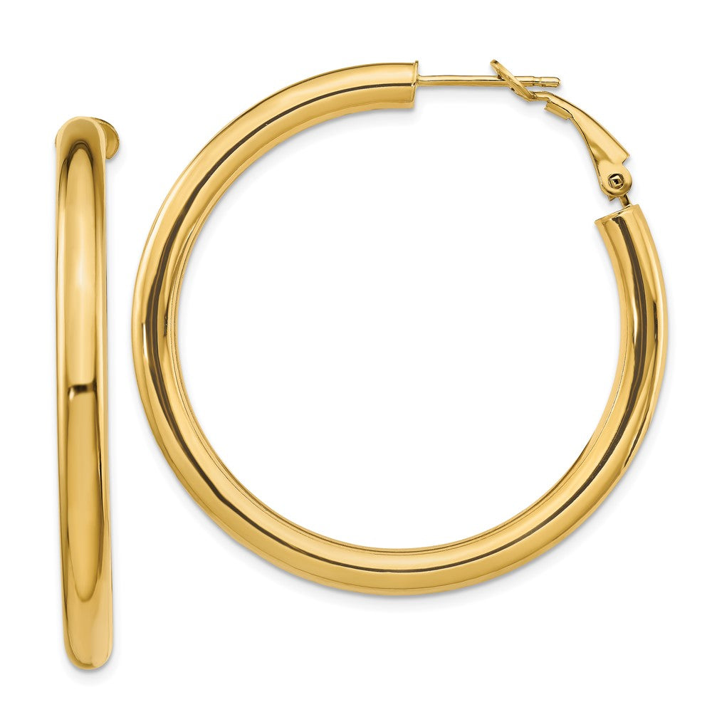 14k Yellow Gold 44.25 mm Polished Round Omega Back Hoop Earrings (5.78 grams)
