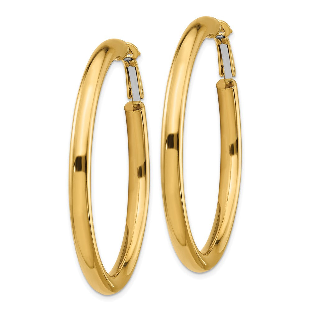 14k Yellow Gold 49.75 mm Polished Round Omega Back Hoop Earrings (6.46 grams)