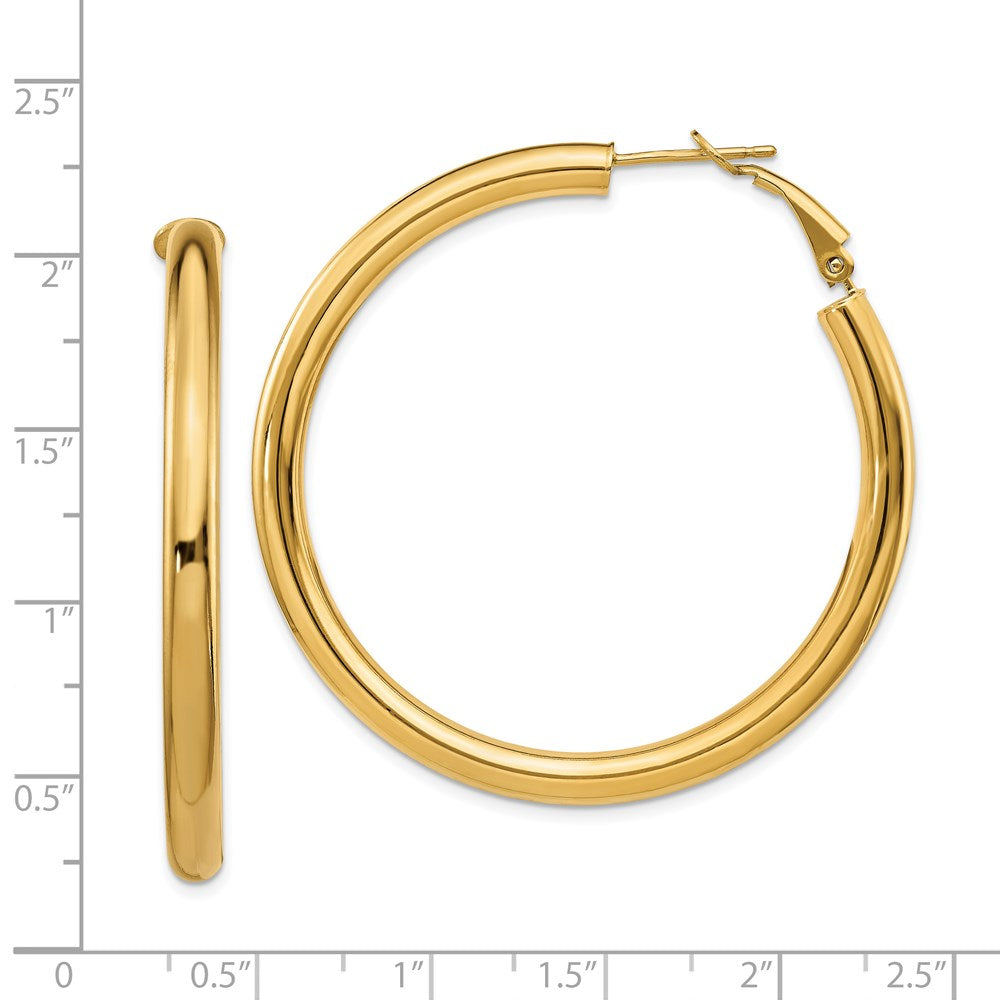 14k Yellow Gold 49.75 mm Polished Round Omega Back Hoop Earrings (6.46 grams)