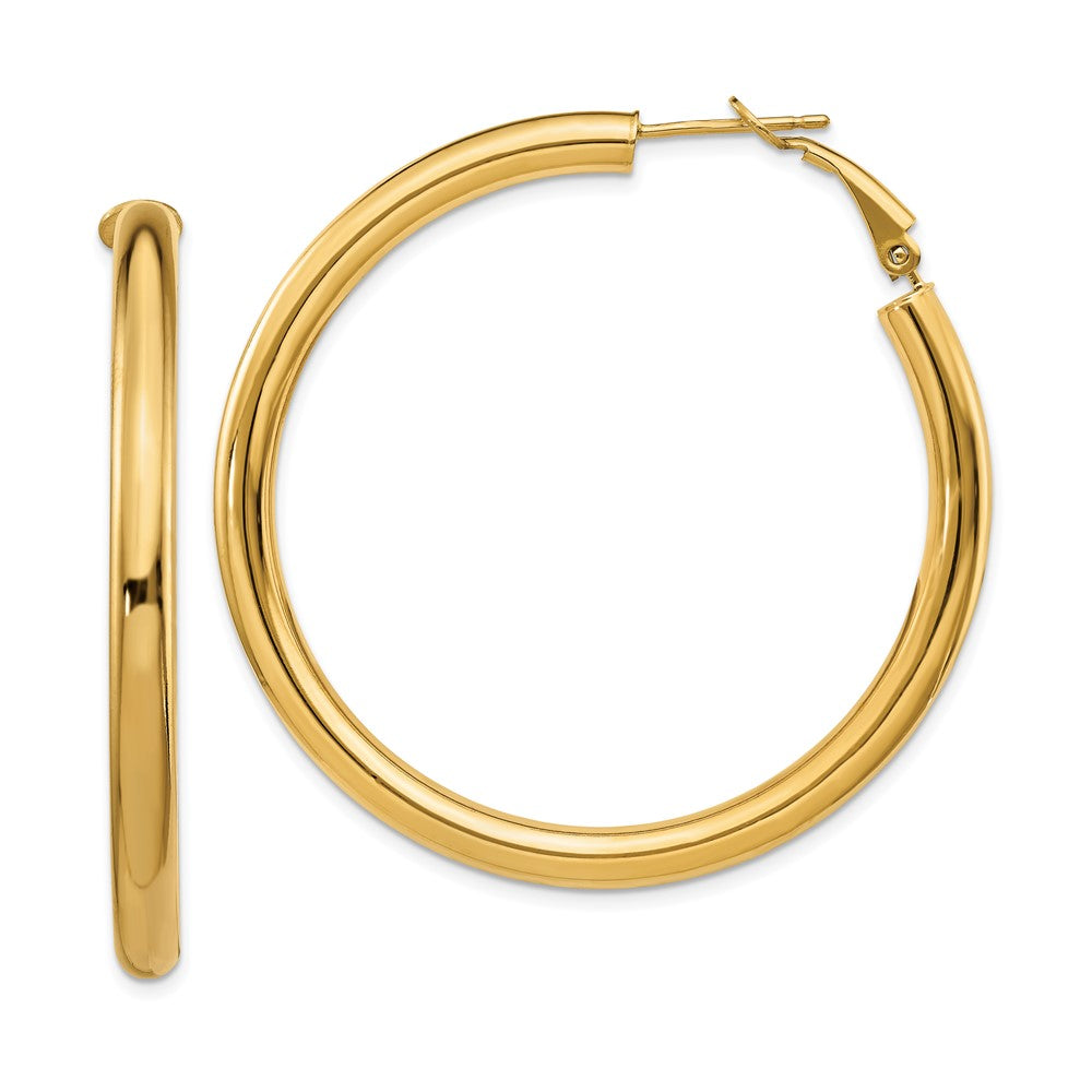 14k Yellow Gold 49.75 mm Polished Round Omega Back Hoop Earrings (6.46 grams)