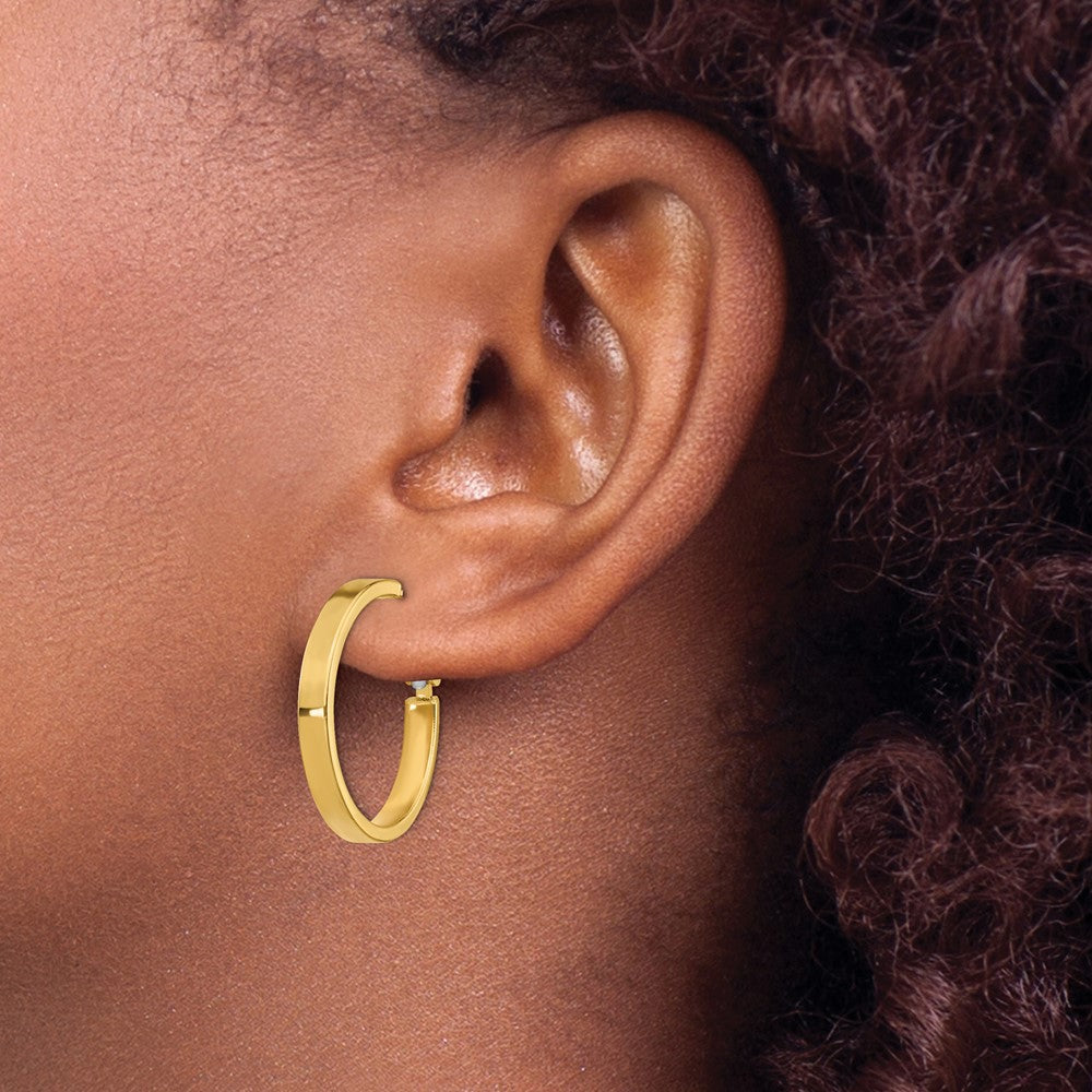 14k Yellow Gold 33.6 mm Diamond-cut Round Omega Back Hoop Earrings