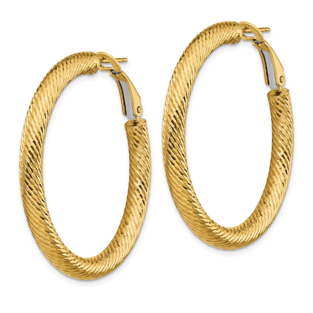 14k Yellow Gold 39.25 mm Diamond-cut Round Omega Back Hoop Earrings