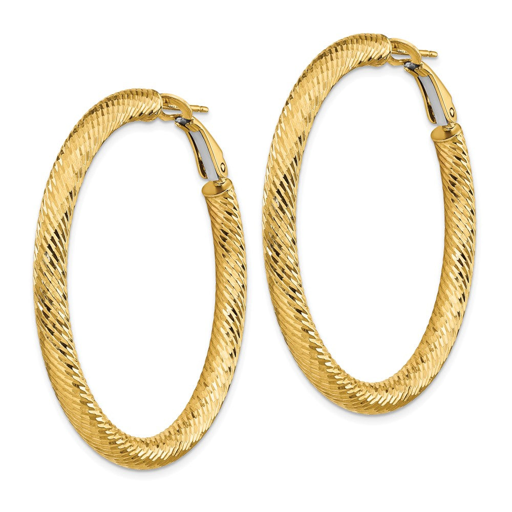 14k Yellow Gold 45.75 mm Diamond-cut Round Omega Back Hoop Earrings