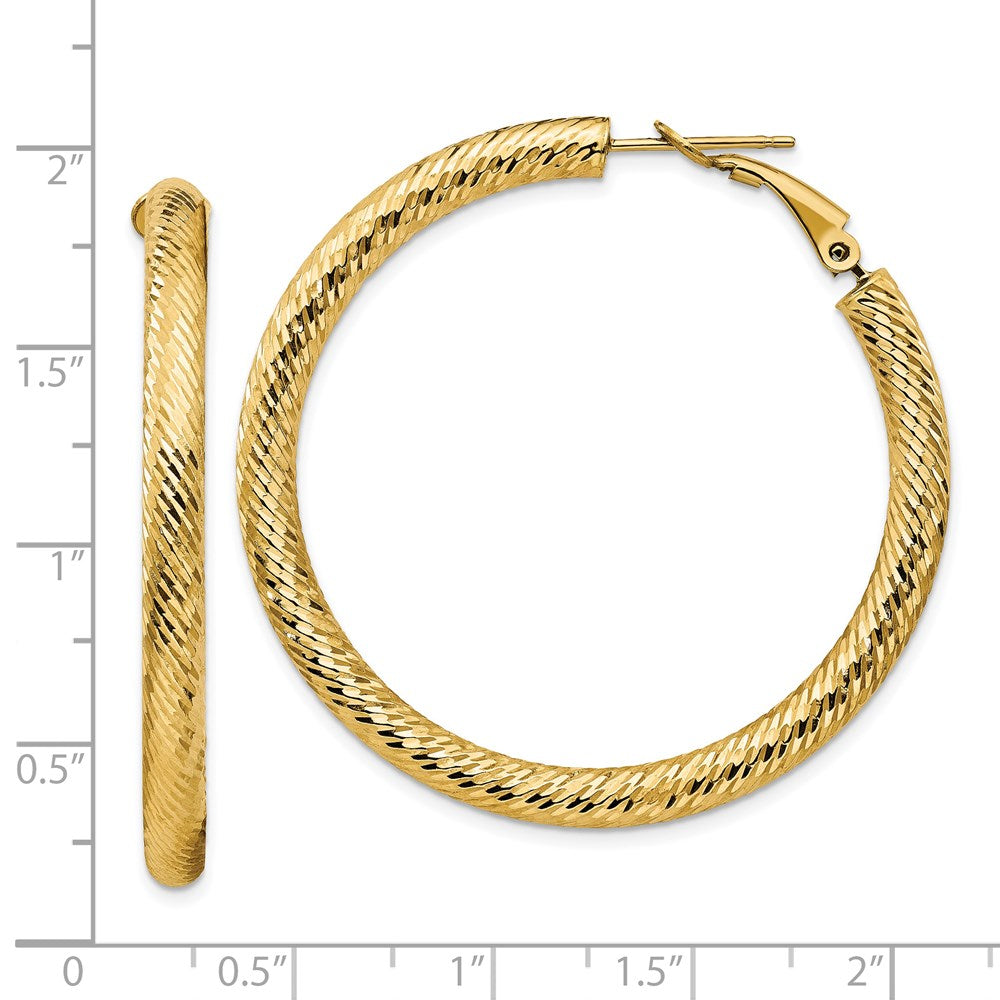 14k Yellow Gold 45.75 mm Diamond-cut Round Omega Back Hoop Earrings