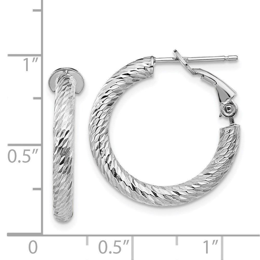 14k White Gold 21.6 mm  Diamond-cut Round Omega Back Hoop Earrings