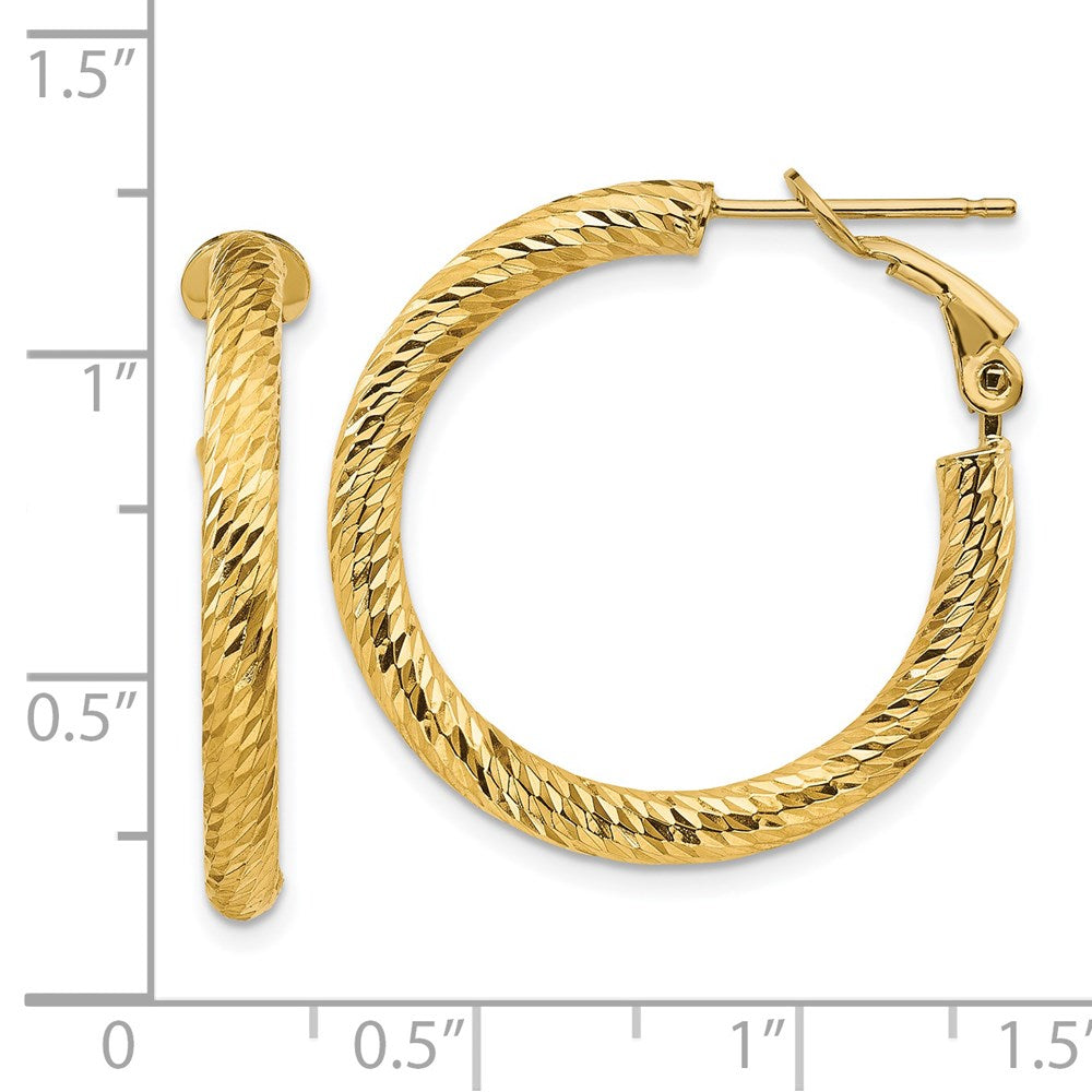 14k Yellow Gold 27 mm Diamond-cut Round Omega Back Hoop Earrings