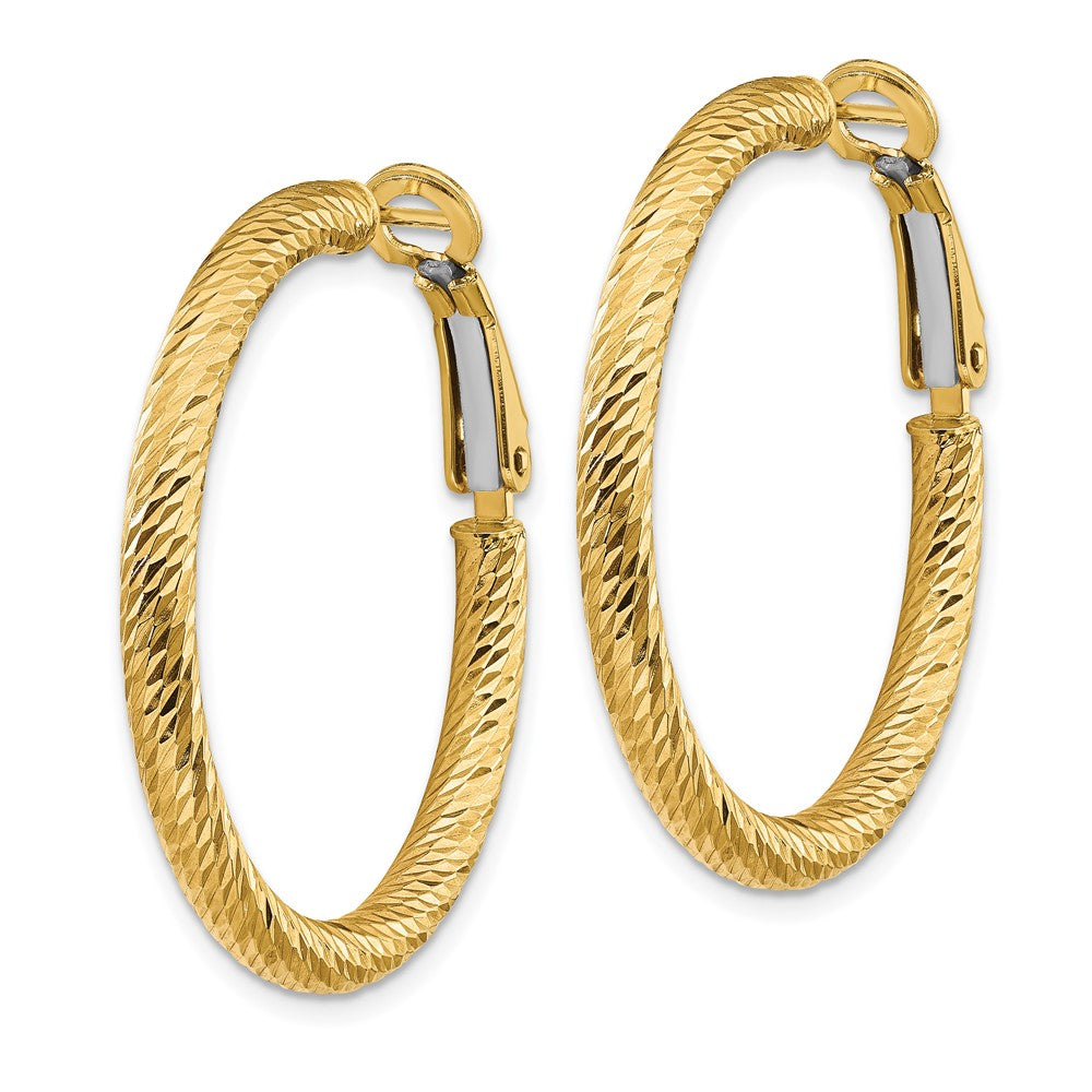 14k Yellow Gold 32 mm Diamond-cut Round Omega Back Hoop Earrings