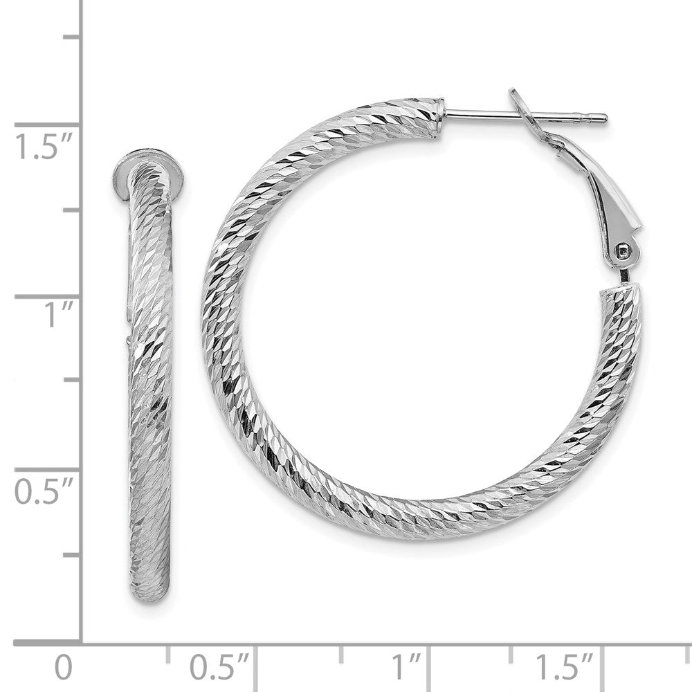14k White Gold 32 mm  Diamond-cut Round Omega Back Hoop Earrings (3.2 grams)