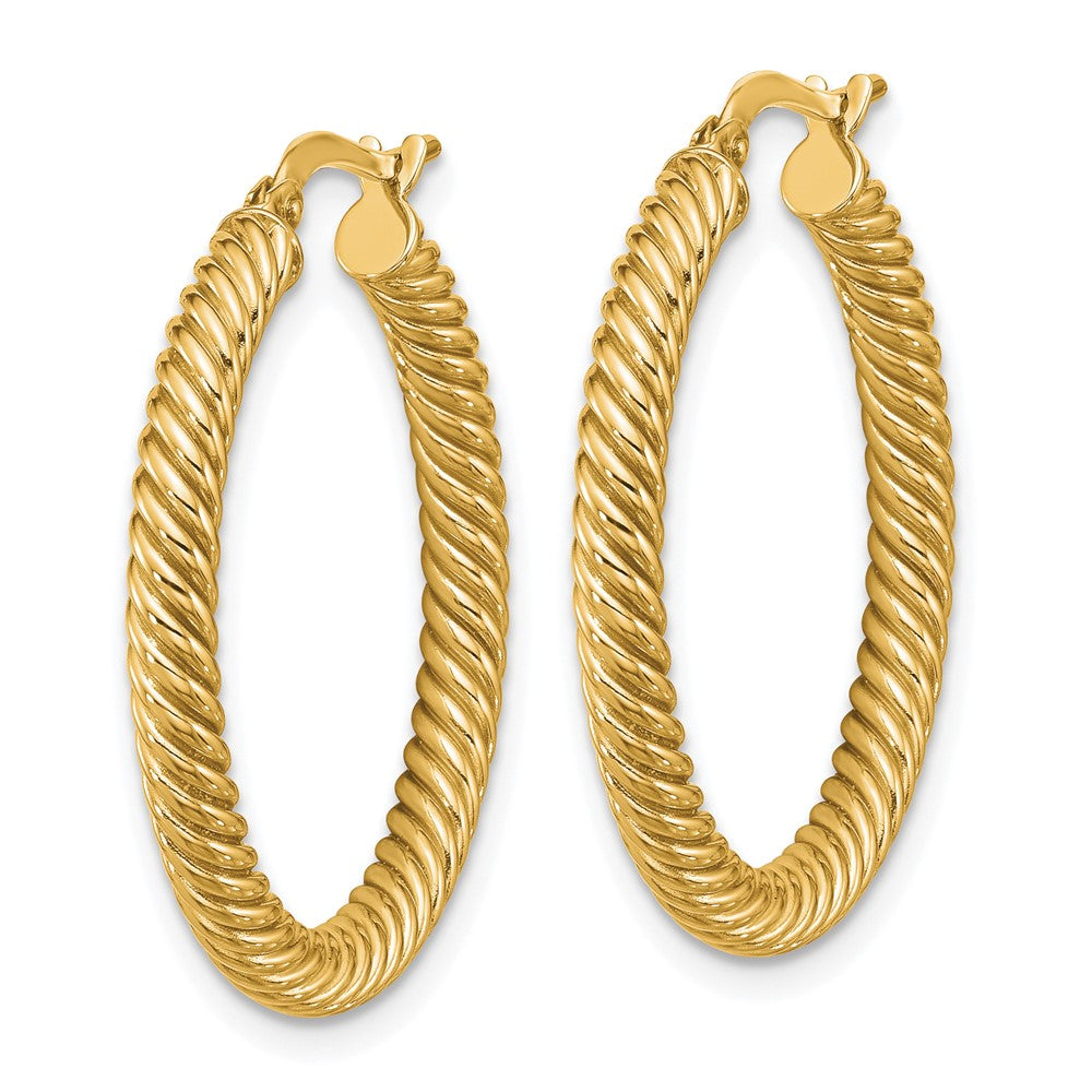 14k Yellow Gold 26.25 mm Twisted Round Hoop Earrings