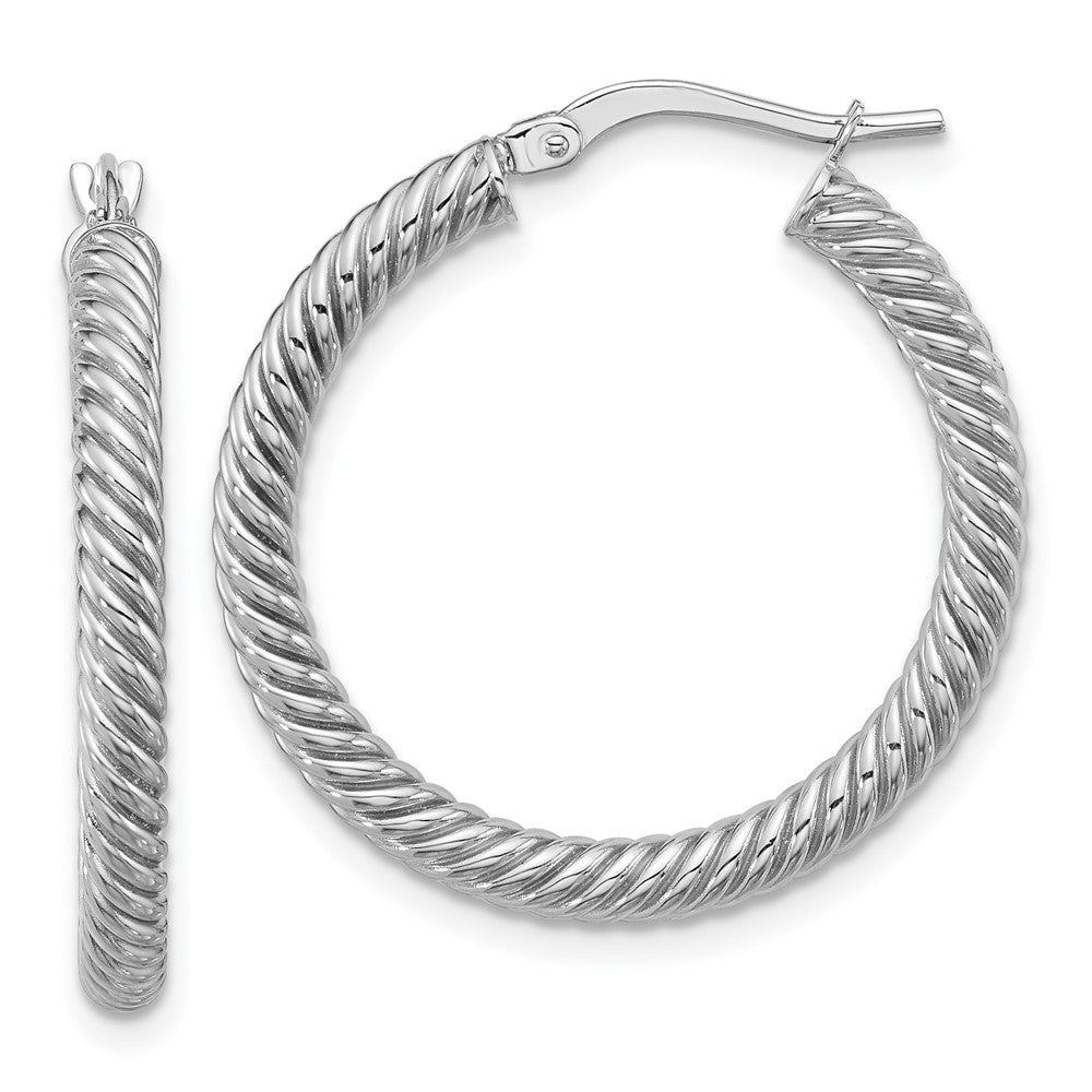 14k White Gold 26.25 mm  Twisted Round Hoop Earrings