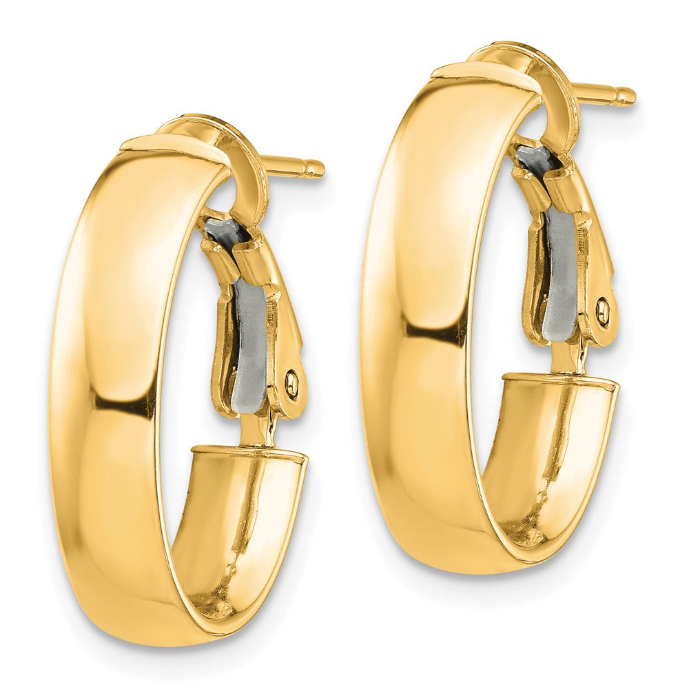 14k Yellow Gold 13.64 mm Omega Back Oval Hoop Earrings (2.09 grams)