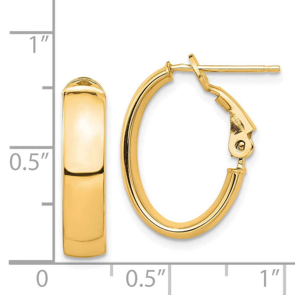 14k Yellow Gold 13.64 mm Omega Back Oval Hoop Earrings (2.09 grams)