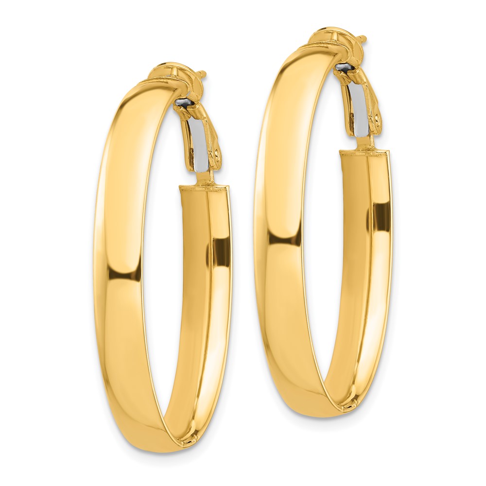 14k Yellow Gold 22.58 mm Oval Omega Back Hoop Earrings