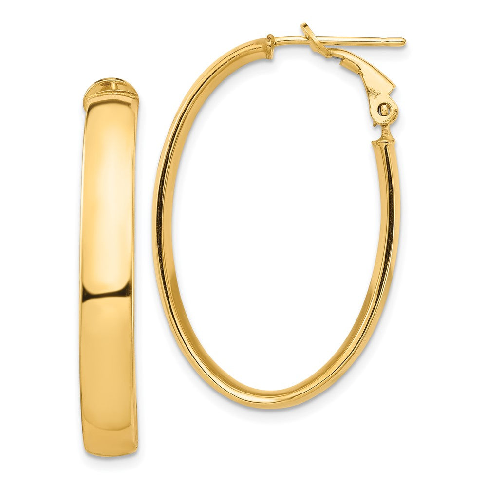 14k Yellow Gold 22.58 mm Oval Omega Back Hoop Earrings