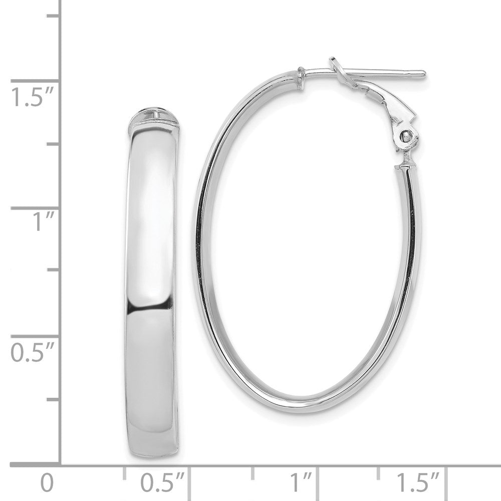 14k White Gold 22.58 mm Oval Omega Back Hoop Earrings (3.54 grams)