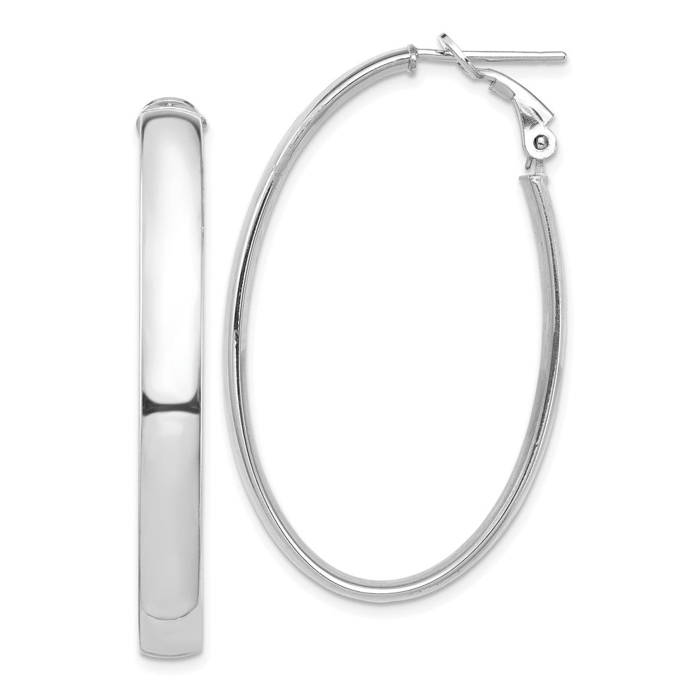 14k White Gold 28.31 mm Omega Back Oval Hoop Earrings (4.83 grams)