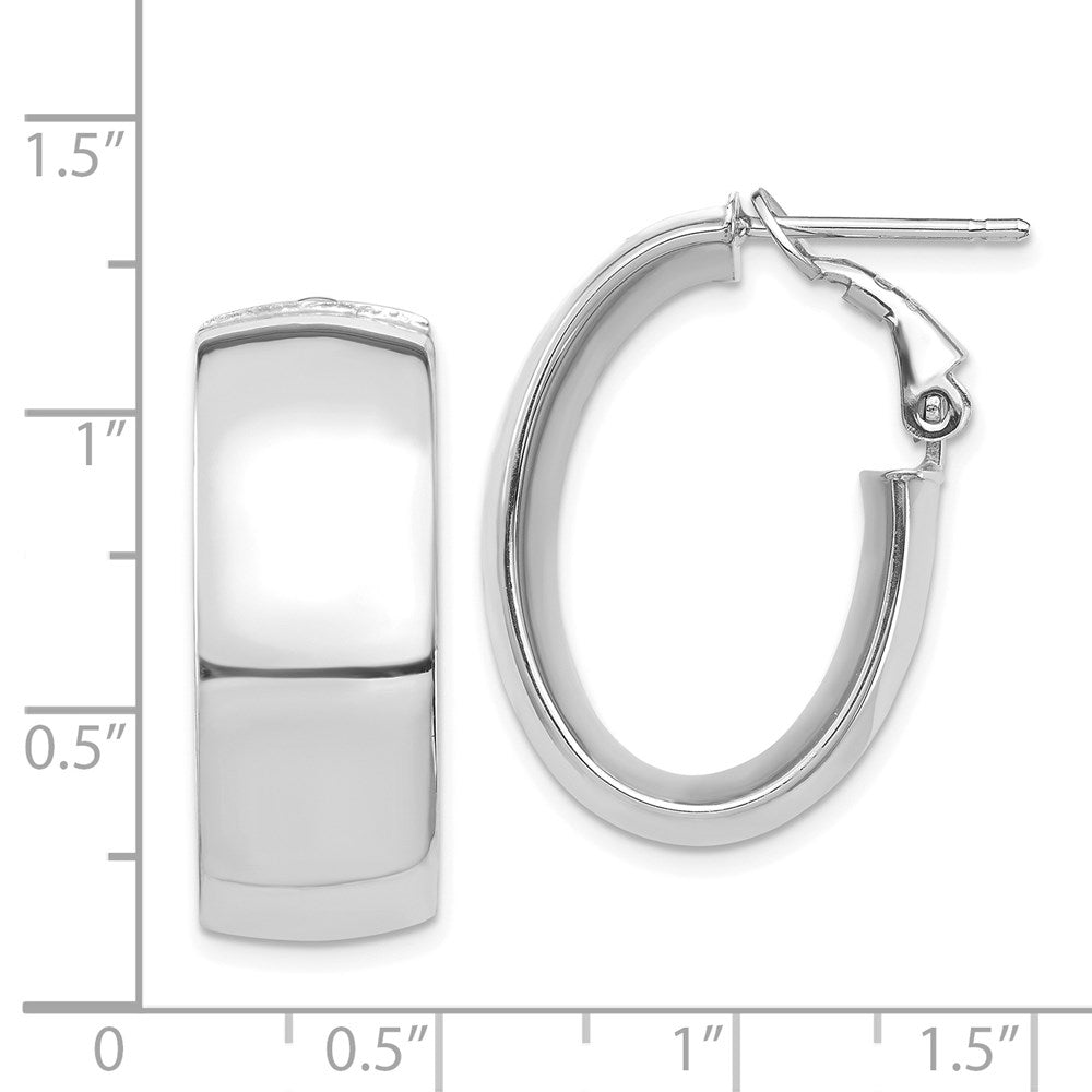 14k White Gold 18.41 mm Omega Back Oval Hoop Earrings (6.14 grams)