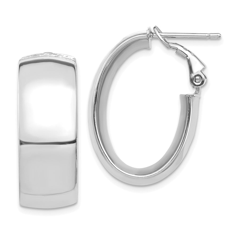14k White Gold 18.41 mm Omega Back Oval Hoop Earrings (6.14 grams)
