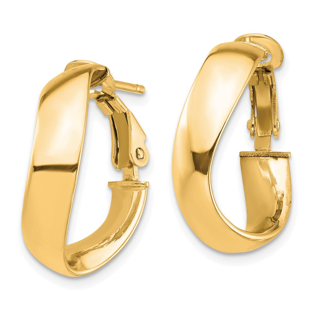14k Yellow Gold 19.35 mm Wavy Omega Back Hoop Earrings (2.43 grams)
