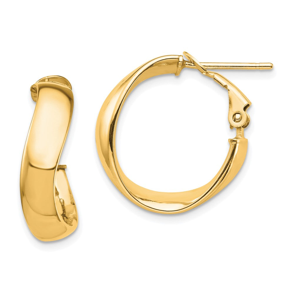 14k Yellow Gold 19.35 mm Wavy Omega Back Hoop Earrings (2.43 grams)