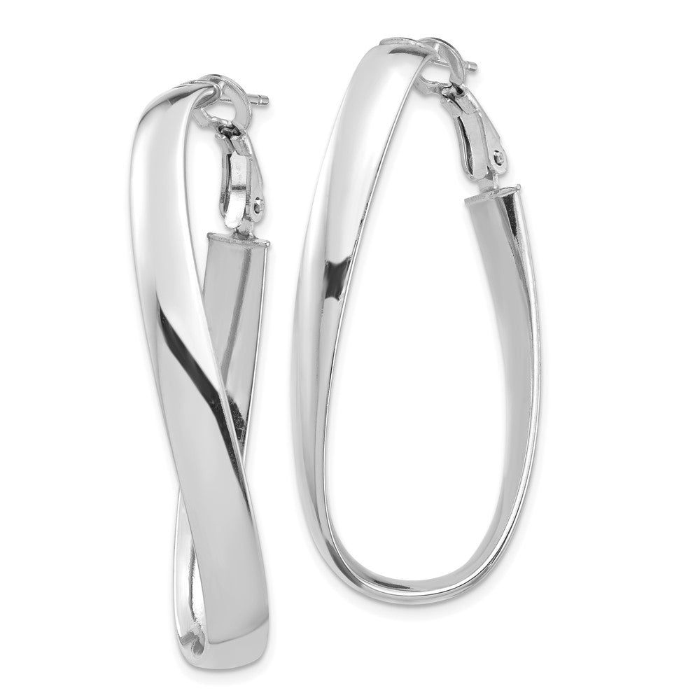14k White Gold 18.2 mm Twisted Omega Back Oval Hoop Earrings (4 grams)