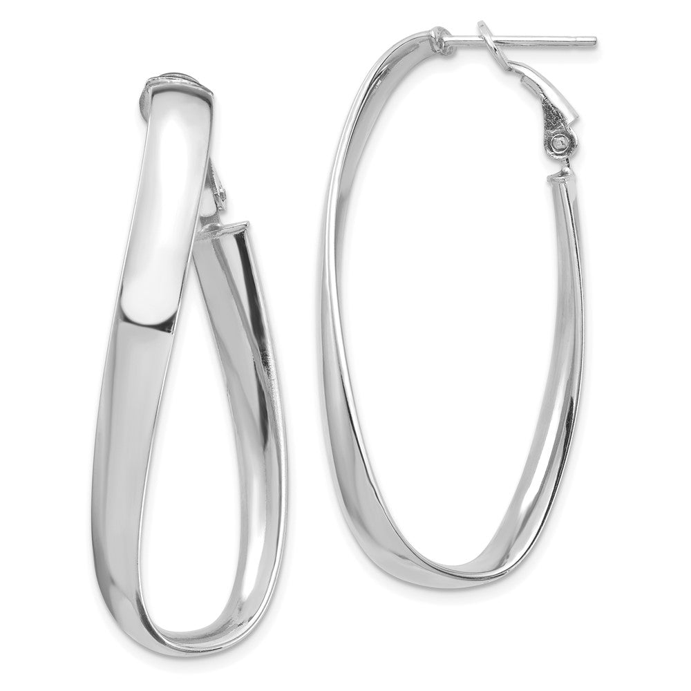 14k White Gold 18.2 mm Twisted Omega Back Oval Hoop Earrings (4 grams)