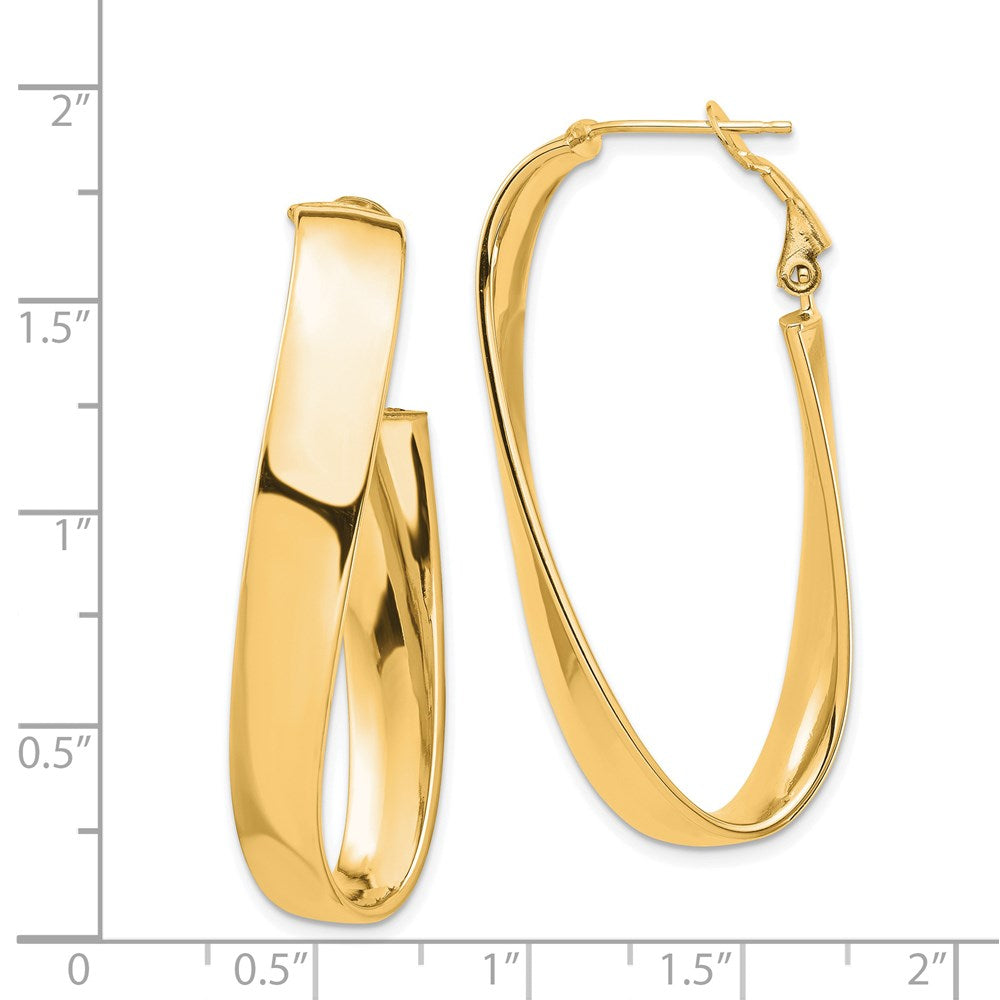 14k Yellow Gold 18.52 mm Twisted Omega Back Oval Hoop Earrings (5.38 grams)