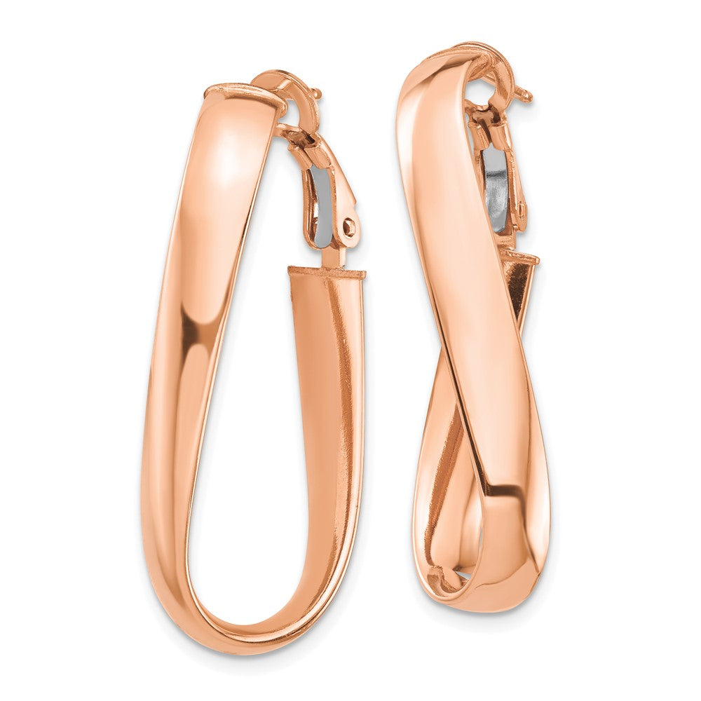 14k Rose Gold 14.46 mm Wavy Oval Omega Back Hoop Earrings (3.4 grams)