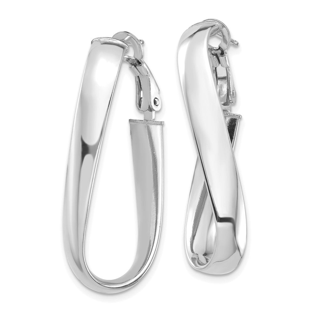 14k White Gold 14.46 mm Twisted Oval Omega Back Hoop Earrings (3.49 grams)