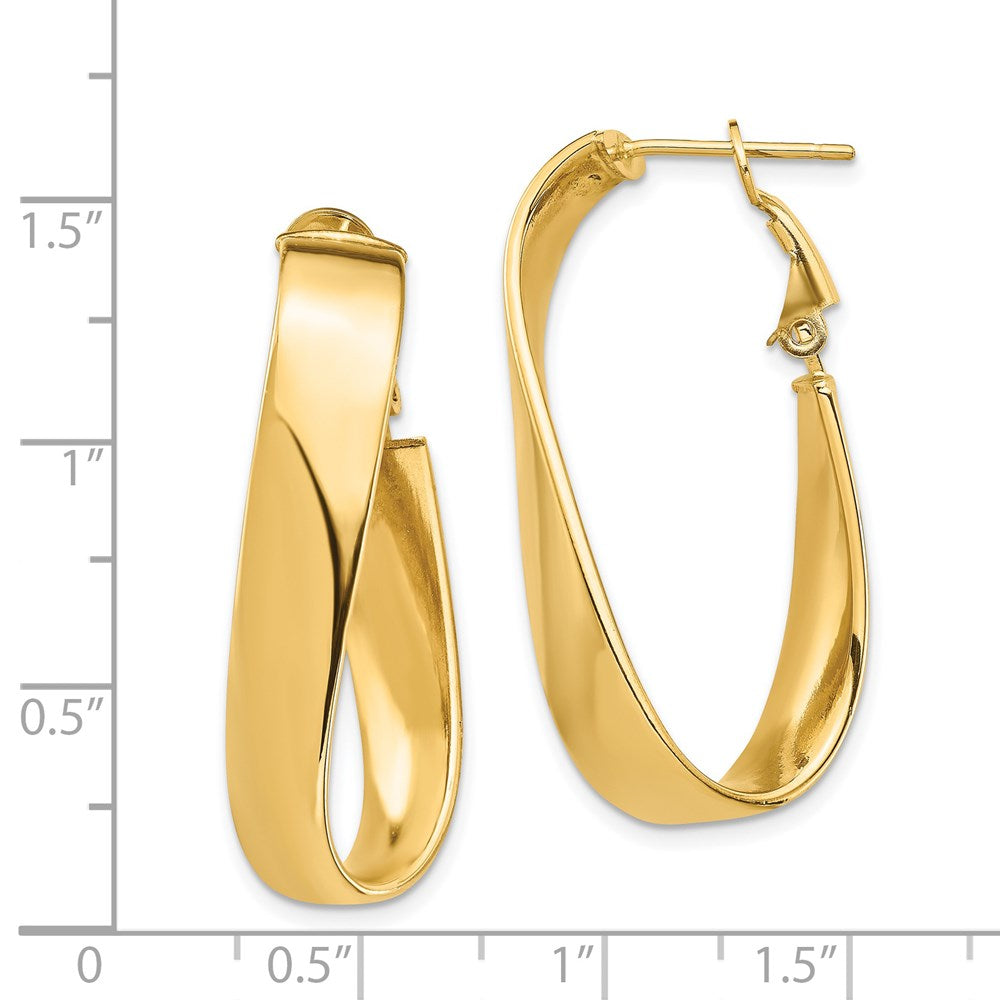 14k Yellow Gold 16.65 mm Wavy Oval Omega Back Hoop Earrings (4.3 grams)